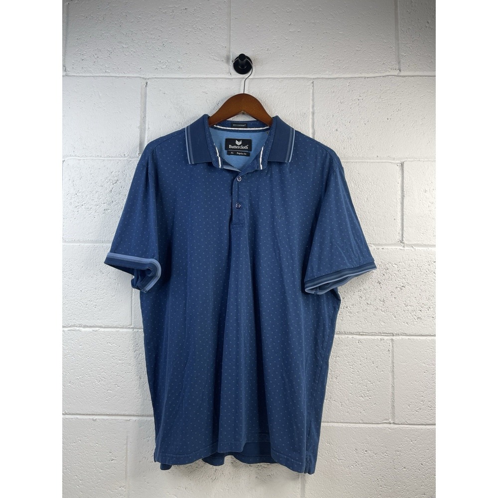 Buttercloth Shirt Mens XL Navy Blue Geometric Icy Cotton Button Up Short‎ Sleeve